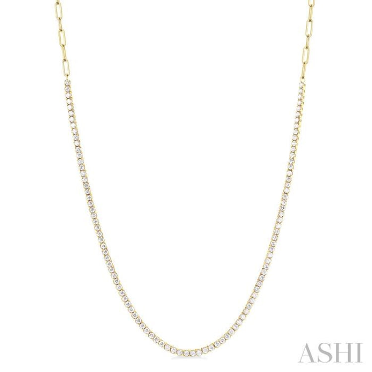 2 5/8 Ctw Round Cut Diamond Paperclip Chain Tennis Necklace in 14K Yellow Gold