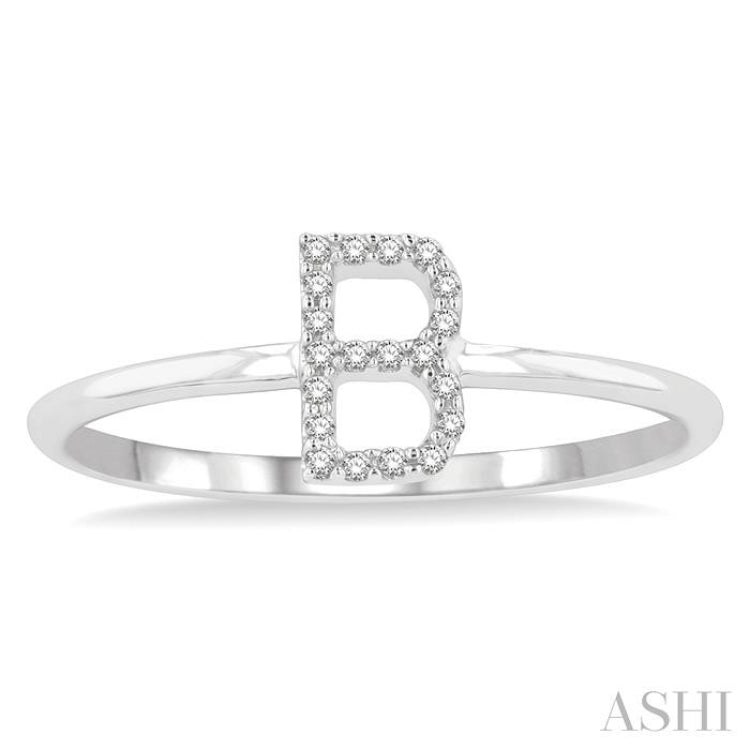 1/20 Ctw Initial 'B' Round Cut Diamond Fashion Ring in 10K White Gold