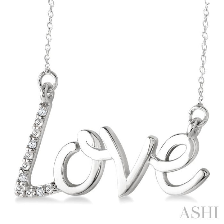 1/50 Ctw Single Cut Diamond Love Pendant with Chain in Sterling Silver