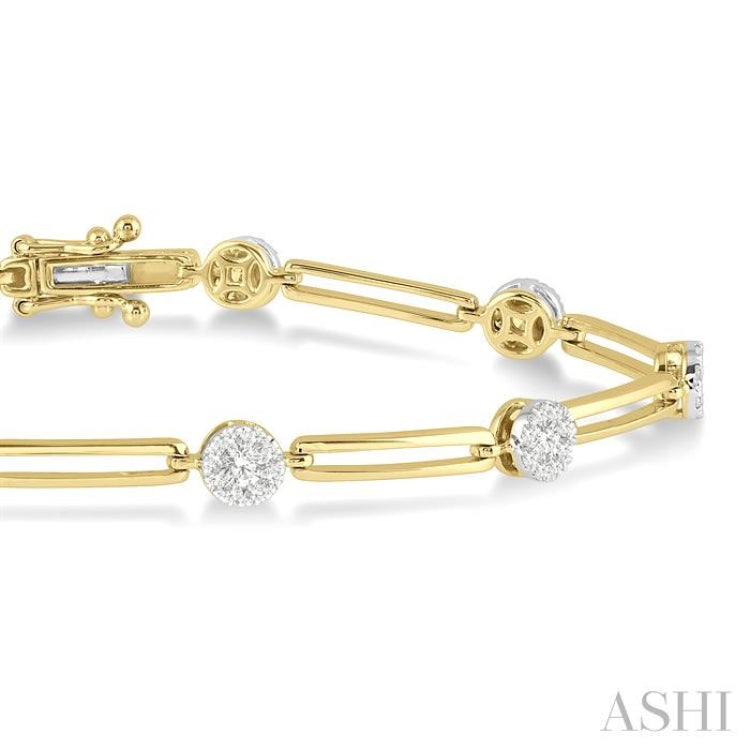 1 1/5 Ctw Lovebright Round Cut Diamond Paperclip Link Bracelet in 14K Yellow and White Gold