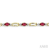 5x3 MM Oval Cut Ruby and 1/10 Ctw Round Cut Diamond Precious Bracelet in 10K Yellow Gold