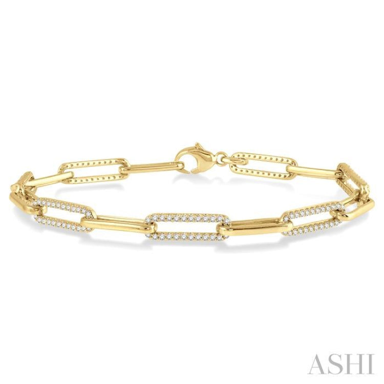 1 Ctw Round Cut Diamond Paperclip Bracelet in 14K Yellow Gold