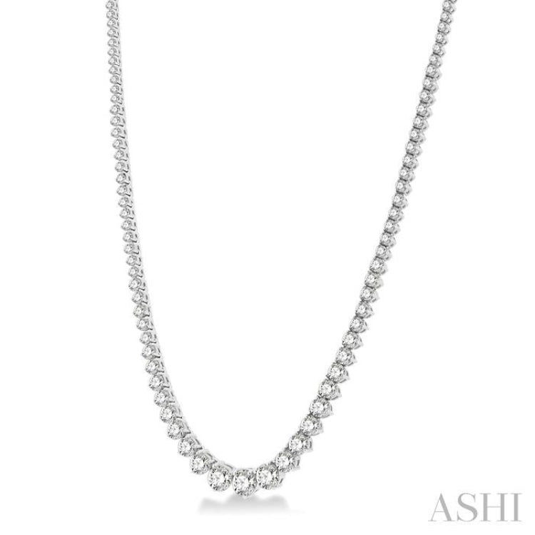 10 Ctw Riviera Round Cut Diamond Necklace in 14K White Gold