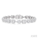 3 1/5 Ctw Mixed Shape Halo Fusion Baguette and Round Cut Diamond Bracelet in 14K White Gold