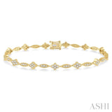 1 1/10 Ctw Single Cut Diamond Marquise and Floral Link Bracelet in 10K Yellow Gold