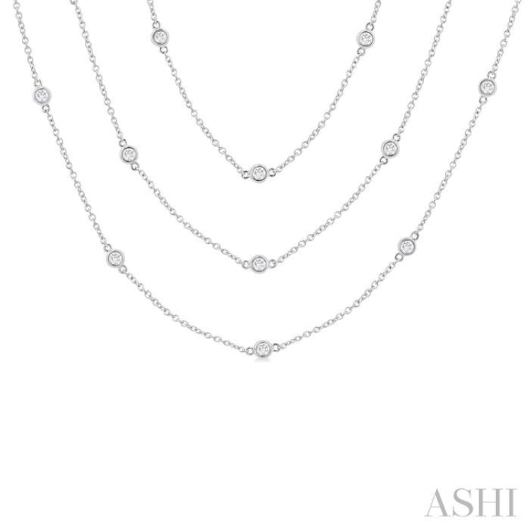2 Ctw Bezel Set Round Cut Diamond 60-Inch Long Station Necklace in 14K White Gold