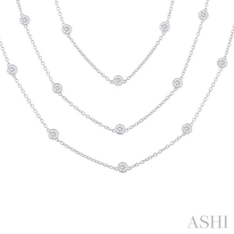 7 Ctw Bezel Set Round Cut Diamond 60-Inch Long Station Necklace in 14K White Gold