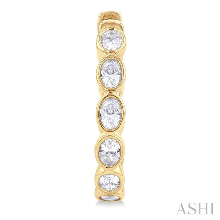 1 1/10 Ctw Bezel Set Oval Cut Diamond Fashion Hoop Earring in 14K Yellow Gold