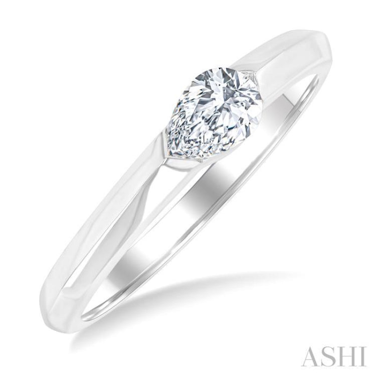 1/3 Ctw East-West Set Pear Cut Diamond Solitaire Fashion Ring in 14K White Gold