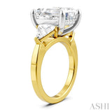 1 1/10 Ctw Emerald Shape Trillion and Round Cut Diamond Semi-Mount Engagement Ring in 14K yellow and White Gold