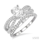 1 1/3 Ctw Diamond Wedding Set with 1 1/6 Ctw Oval Cut Engagement Ring and 1/5 Ctw Wedding Band in 14K White Gold