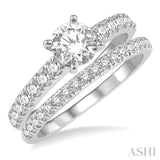 1 5/8 ct Diamond Wedding Set With 1 1/10 ct Round Cut Engagement Ring and 1/2 ct Wedding Band in 14K White Gold