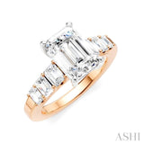 1 Ctw Emerald Shape Emerald and Round Cut Diamond Semi-Mount Engagement Ring in 14K Rose and White Gold