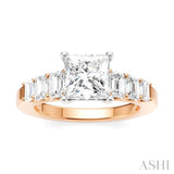 1 Ctw Princess Shape Emerald and Round Cut Diamond Semi-Mount Engagement Ring in 14K Rose and White Gold