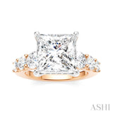 1 1/4 Ctw Princess Shape Round Cut Diamond Semi-Mount Engagement Ring in 14K Rose and White Gold