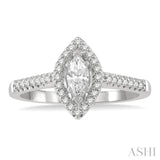 1/2 ctw Round Cut Diamond Engagement Ring With 1/4 ct Marquise Cut Center Stone in 14K White Gold