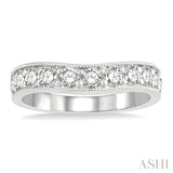 1 Ctw Curved Center Milgrain Border Round Cut Diamond Wedding Band in 14K White Gold