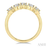 1 Ctw Pear Shape 5 Stone Pear & Round Cut Diamond Halo Wedding Band in 14K Yellow Gold