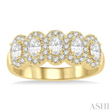 1 Ctw Oval Shape 5 Stone Oval & Round Cut Diamond Halo Wedding Band in 14K Yellow Gold