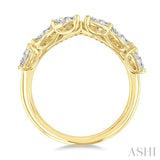 7/8 Ctw Curved Chevron Mixed Shape Diamond Cut Fashion Ring in 14K Yellow Gold