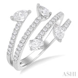 7/8 Ctw Split Open Bypass 4-Stone Mixed Diamond Cut Fashion Ring in 14K White Gold