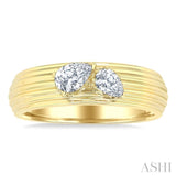3/8 Ctw Textured Shank 2-Stone Pear Cut Diamond Fashion Band in 14K Yellow Gold