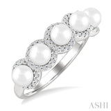 4 MM Round Shape Cultured Pearl and 1/5 Ctw Round Cut Diamond Halo Ring in 14K White Gold