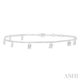 1/10 ctw Heart Charm Round Cut Diamond Station Anklet in 10K White Gold