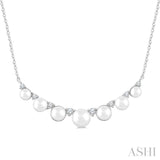 3.5 MM-5 MM Cultured Pearl and 1/6 Ctw Round Cut Diamond Smile Necklace in 10K White Gold