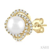 5 MM Cultured Pearl and 1/4 Ctw Round Cut Diamond Petite Fashion Earrings in 10K Yellow Gold
