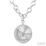 1/20 Ctw Circle Fluted Medallion Round Cut Diamond Pirouette Moon & Star Fashion Pendant With Chain in Sterling Silver