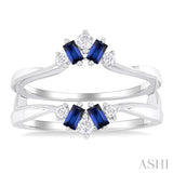 3x1.75 MM Baguette Cut Sapphire and 1/6 Ctw Round Cut Diamond Precious Insert Ring in 14K White Gold