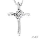 1/10 Ctw Round Cut Diamond Cross Pendant in Sterling Silver with Chain