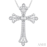 1/3 Ctw Cross Round Cut Diamond Fashion Pendant With Chain in 14K White Gold