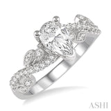 1/3 Ctw Round Diamond Pear Shape Semi-Mount Engagement Ring in 14K White Gold