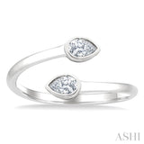 1/5 Ctw Split Single Coil Bezel Set Pear Cut Diamond Open Fashion Ring in 14K White Gold
