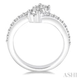 1 Ctw Cross Over Shank Round Cut Diamond 2Stone Ring in 14K White Gold