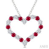 1.80 MM Round Cut Ruby and 1/4 Ctw Open Heart Round Cut Diamond Precious Fashion Pendant With Chain in 14K White Gold