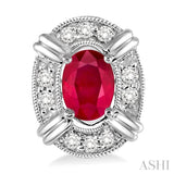 5x3 MM Oval Cut Ruby and 1/10 Ctw Round Cut Diamond Earrings in 14K White Gold