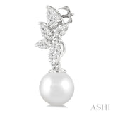 8 MM Cultured Pearl and 3/8 Ctw Round Cut Diamond Lovebright Fashion Earrings in 14K White Gold
