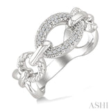1/10 Ctw Round Cut Diamond Bold Oval Shape Rope Link Ring in Sterling Silver