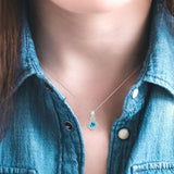 5x5 MM Cushion Shape Blue Topaz and 1/50 Ctw Round Cut Diamond Sterling Silver Pendant With Cable Chain