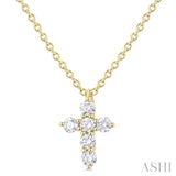 1/6 Ctw Round Cut Diamond Christian Cross 6-Stone Fashion Pendant With Chain in 14K Yellow Gold