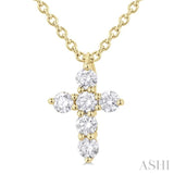1/6 Ctw Round Cut Diamond Christian Cross 6-Stone Fashion Pendant With Chain in 14K Yellow Gold