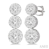 1 Ctw Hanging Triple Mount Lovebright Round Cut Diamond Earring in 14K White Gold