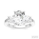 1/2 Ctw Tri-Mount Past, Present and Future Oval Shape Center Round Cut Diamond Semi-Mount Engagement Ring in 14K White Gold
