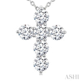 1 Ctw Round Cut Diamond Christian Cross 6-Stone Fashion Pendant With Chain in 14K White Gold