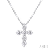 1/3 Ctw Round Cut Diamond Christian Cross 6-Stone Fashion Pendant With Chain in 14K White Gold