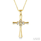 1/6 ctw Baguette and Round Cut Diamond Cross Pendant in 10K Yellow Gold with Chain