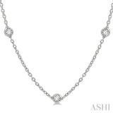1 Ctw Round Cut Diamond Station Necklace in 14K White Gold